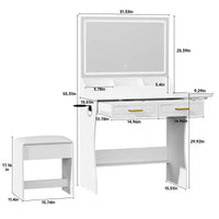 Homesflex Coiffeuse Moderne Blanche avec Lumières Réglables, Miroir et Rangement - Ensemble Complet avec Tiroirs, Étagères et Tabouret