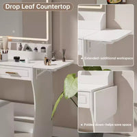 Homesflex Coiffeuse Moderne Blanche avec Lumières Réglables, Miroir et Rangement - Ensemble Complet avec Tiroirs, Étagères et Tabouret