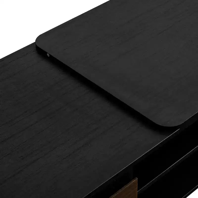 Table basse extensible, table de cocktail réglable en bois, table centrale, table d'appoint avec 2 tiroirs de rangement, noir+brun noyer - ModernLuxe
