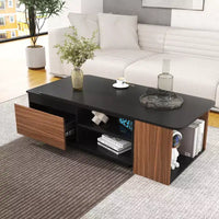 Table basse extensible, table de cocktail réglable en bois, table centrale, table d'appoint avec 2 tiroirs de rangement, noir+brun noyer - ModernLuxe