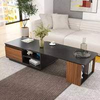 Table basse extensible, table de cocktail réglable en bois, table centrale, table d'appoint avec 2 tiroirs de rangement, noir+brun noyer - ModernLuxe