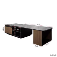 Table basse extensible, table de cocktail réglable en bois, table centrale, table d'appoint avec 2 tiroirs de rangement, noir+brun noyer - ModernLuxe