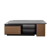 Table basse extensible, table de cocktail réglable en bois, table centrale, table d'appoint avec 2 tiroirs de rangement, noir+brun noyer - ModernLuxe