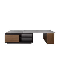 Table basse extensible, table de cocktail réglable en bois, table centrale, table d'appoint avec 2 tiroirs de rangement, noir+brun noyer - ModernLuxe
