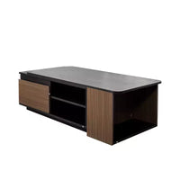Table basse extensible, table de cocktail réglable en bois, table centrale, table d'appoint avec 2 tiroirs de rangement, noir+brun noyer - ModernLuxe