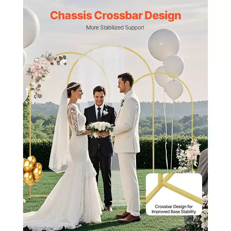 VEVOR Support de toile de fond arche de mariage, lot de 3, support métallique stable avec valise, connexion et conception de barre transversale de châssis