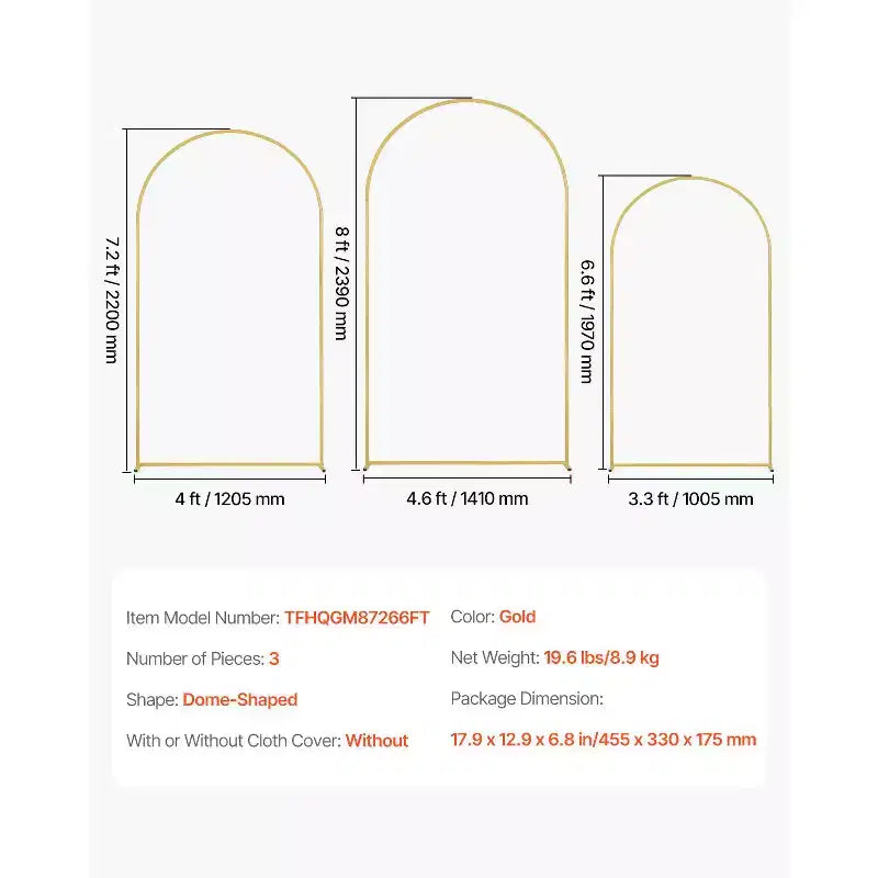 VEVOR Support de toile de fond arche de mariage, lot de 3, support métallique stable avec valise, connexion et conception de barre transversale de châssis