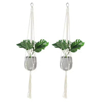 Lot de 2 suspensions murales en macramé de coton et bois, 100 x 30 cm, blanc