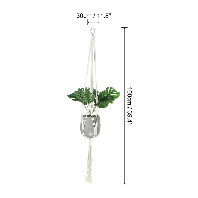 Lot de 2 suspensions murales en macramé de coton et bois, 100 x 30 cm, blanc