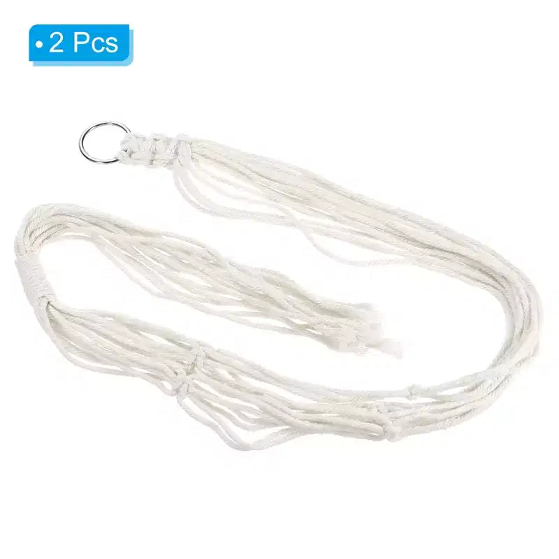 Lot de 2 suspensions murales en macramé de coton et bois, 100 x 30 cm, blanc