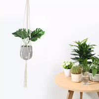 Lot de 2 suspensions murales en macramé de coton et bois, 100 x 30 cm, blanc