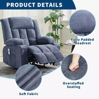 Fauteuil Inclinable Massant et Chauffant Extra Large à Bascule avec Télécommande, 3 Positions Ajustables, Porte-Gobelets et Support Lombaire pour Personnes Fortes et de Grande Taille