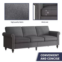 Canapé moderne 3 places en tissu de lin Mjkone avec rivets