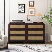 Commode en rotin 6 tiroirs, armoire de rangement d'angle en rotin en forme d'arc pour salon, chambre - ModernLuxe