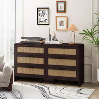 Commode en rotin 6 tiroirs, armoire de rangement d'angle en rotin en forme d'arc pour salon, chambre - ModernLuxe