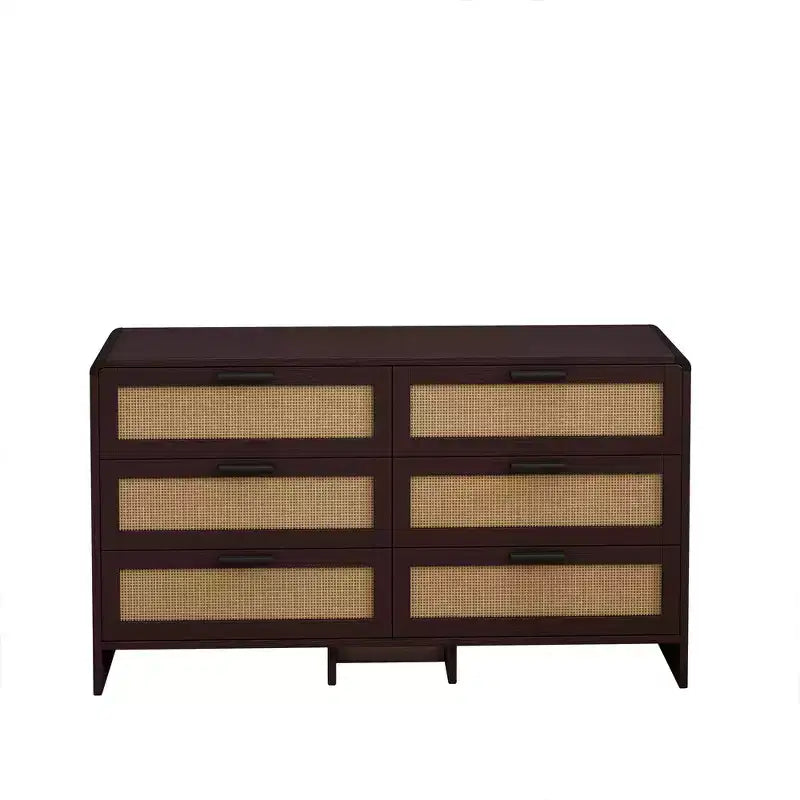 Commode en rotin 6 tiroirs, armoire de rangement d'angle en rotin en forme d'arc pour salon, chambre - ModernLuxe