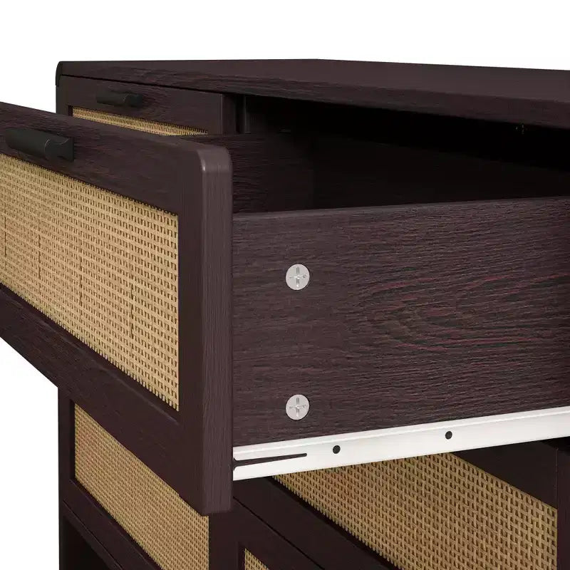 Commode en rotin 6 tiroirs, armoire de rangement d'angle en rotin en forme d'arc pour salon, chambre - ModernLuxe