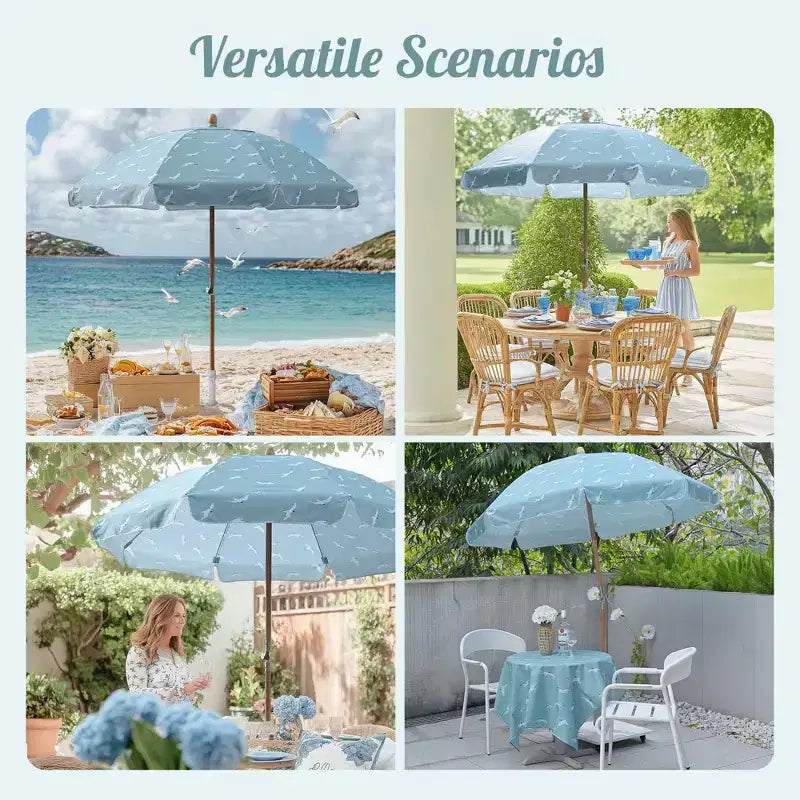 LAGarden Notre parasol de plage portable pour le sable, mât en bois de hêtre, sac de transport