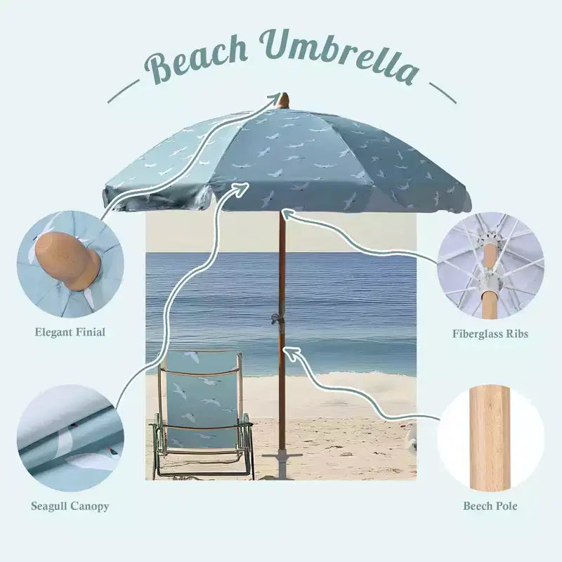 LAGarden Notre parasol de plage portable pour le sable, mât en bois de hêtre, sac de transport