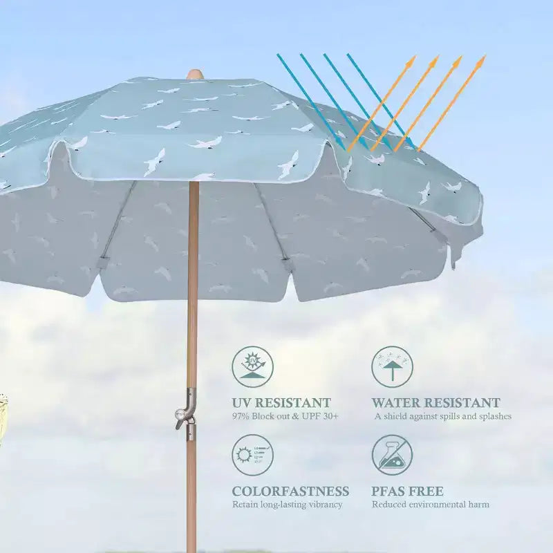 LAGarden Notre parasol de plage portable pour le sable, mât en bois de hêtre, sac de transport