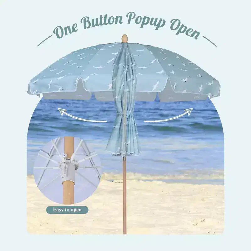 LAGarden Notre parasol de plage portable pour le sable, mât en bois de hêtre, sac de transport