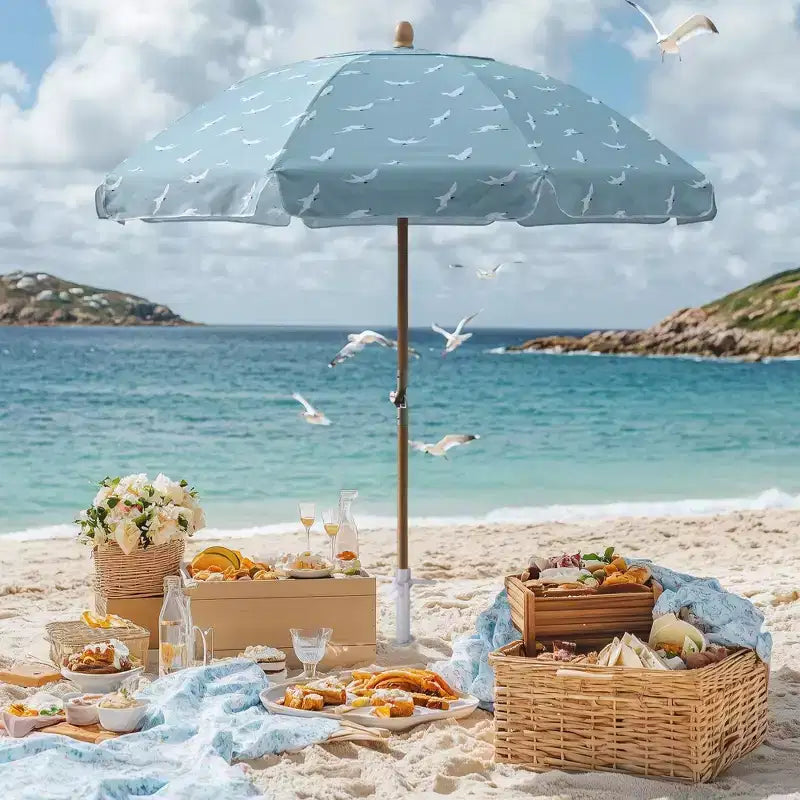 LAGarden Notre parasol de plage portable pour le sable, mât en bois de hêtre, sac de transport
