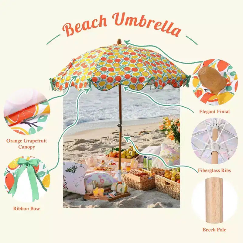 LAGarden Notre parasol de plage portable pour le sable, mât en bois de hêtre, sac de transport