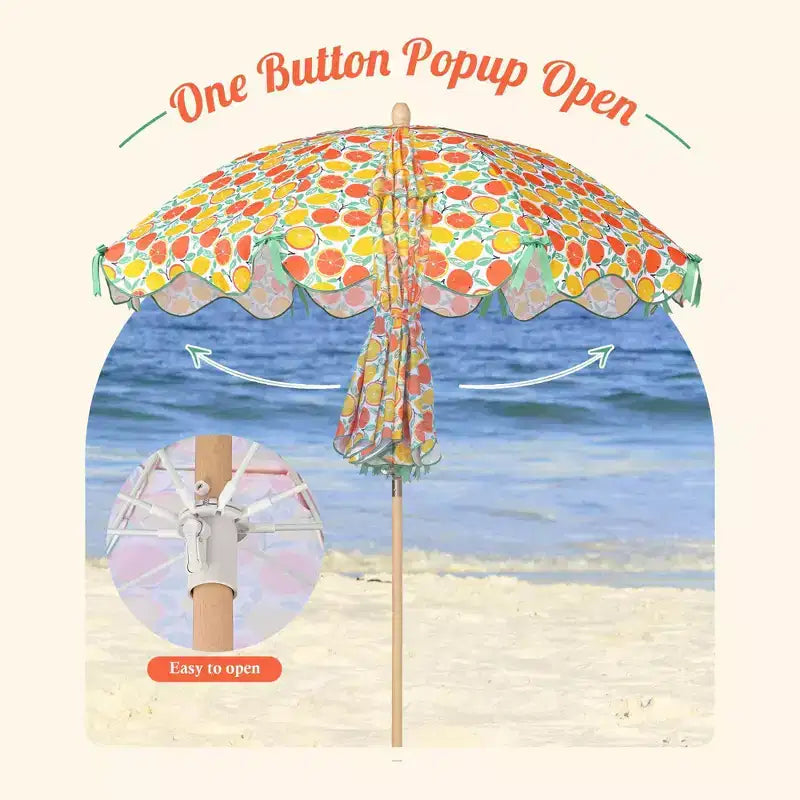 LAGarden Notre parasol de plage portable pour le sable, mât en bois de hêtre, sac de transport