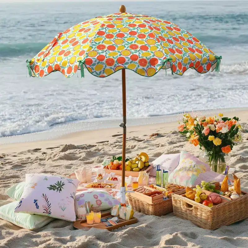 LAGarden Notre parasol de plage portable pour le sable, mât en bois de hêtre, sac de transport