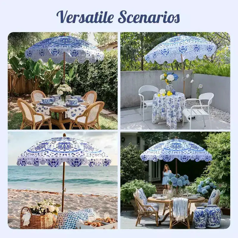 LAGarden Notre parasol de plage portable pour le sable, mât en bois de hêtre, sac de transport