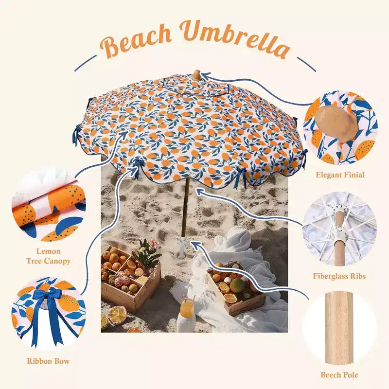LAGarden Notre parasol de plage portable pour le sable, mât en bois de hêtre, sac de transport