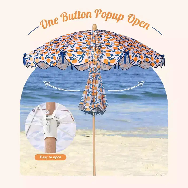 LAGarden Notre parasol de plage portable pour le sable, mât en bois de hêtre, sac de transport