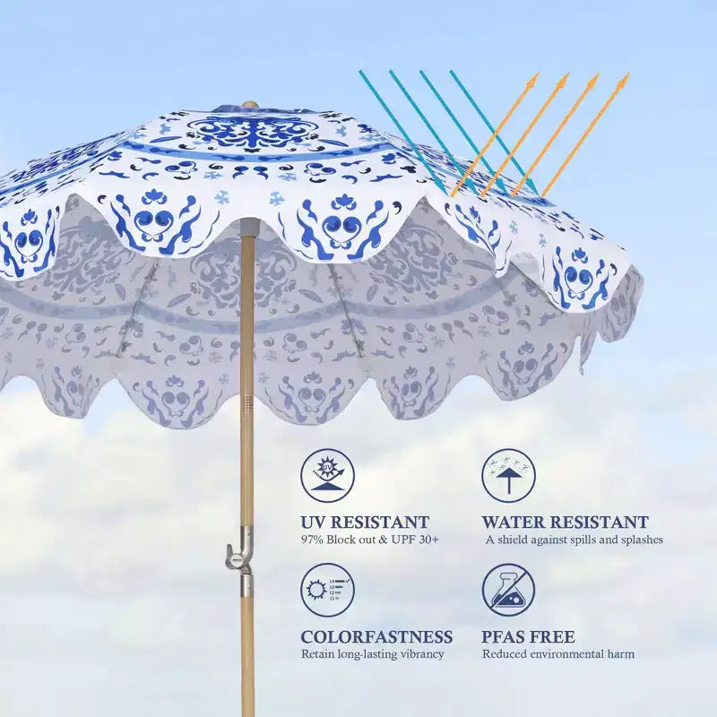 LAGarden Notre parasol de plage portable pour le sable, mât en bois de hêtre, sac de transport