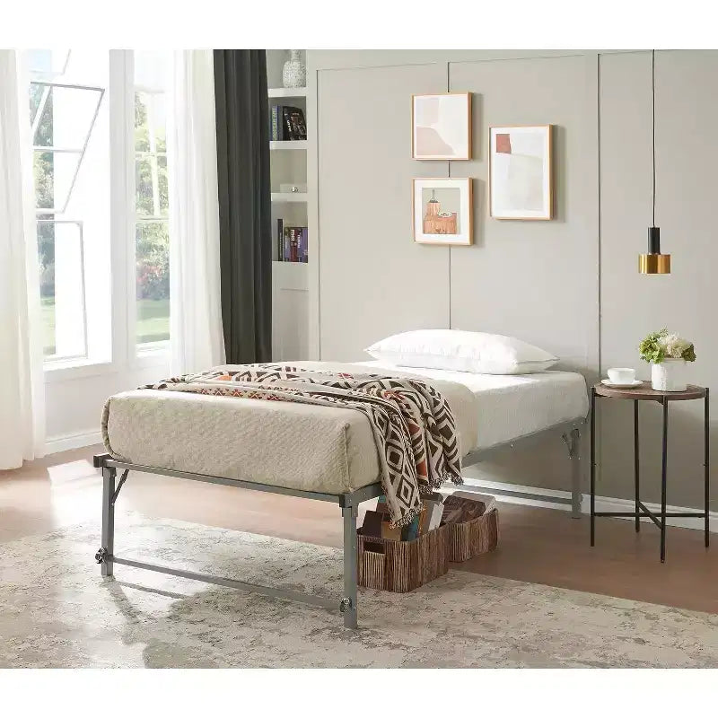Cadre de lit gigogne escamotable en métal taille double avec roulettes de Kings Brand Furniture – Solution compacte robuste et élégante