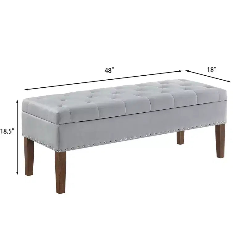GDFStudio Peter pouf ottoman rembourré capitonné en velours 48 avec clous et pieds en bois