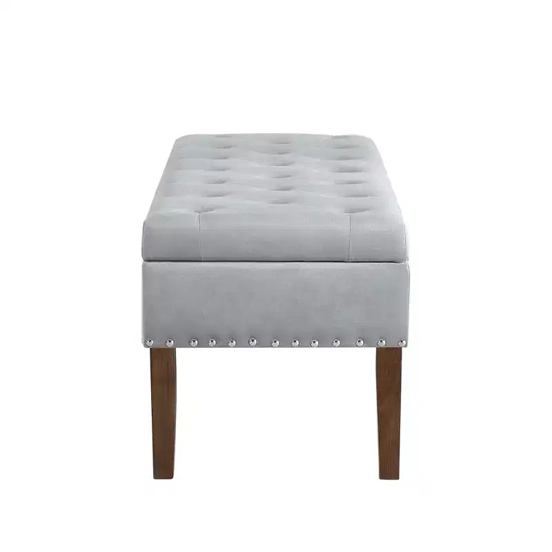 GDFStudio Peter pouf ottoman rembourré capitonné en velours 48 avec clous et pieds en bois