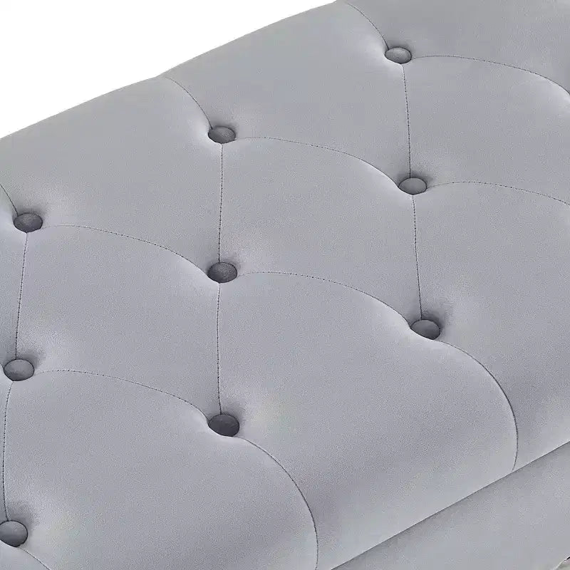GDFStudio Peter pouf ottoman rembourré capitonné en velours 48 avec clous et pieds en bois