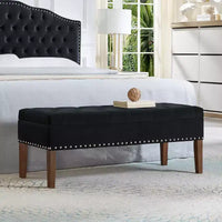 GDFStudio Peter pouf ottoman rembourré capitonné en velours 48 avec clous et pieds en bois