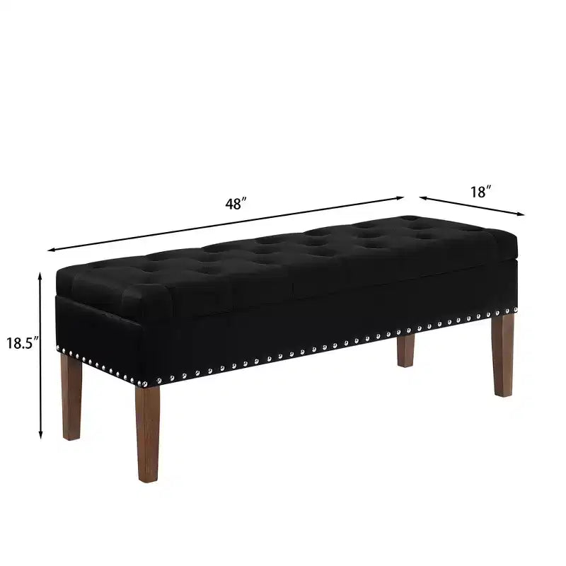 GDFStudio Peter pouf ottoman rembourré capitonné en velours 48 avec clous et pieds en bois