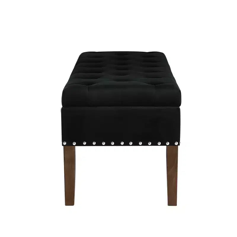 GDFStudio Peter pouf ottoman rembourré capitonné en velours 48 avec clous et pieds en bois