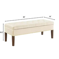 GDFStudio Peter pouf ottoman rembourré capitonné en velours 48 avec clous et pieds en bois