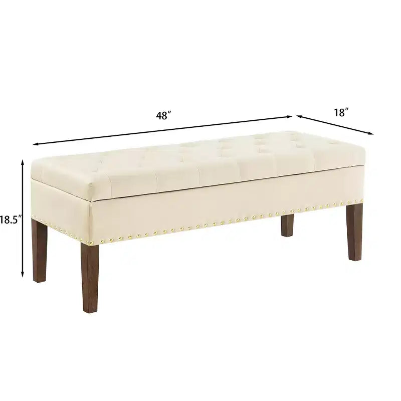 GDFStudio Peter pouf ottoman rembourré capitonné en velours 48 avec clous et pieds en bois