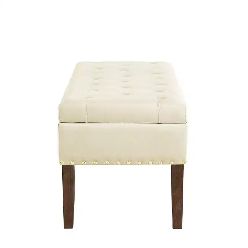 GDFStudio Peter pouf ottoman rembourré capitonné en velours 48 avec clous et pieds en bois