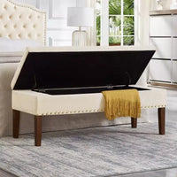 GDFStudio Peter pouf ottoman rembourré capitonné en velours 48 avec clous et pieds en bois
