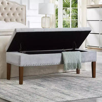 GDFStudio Peter pouf ottoman rembourré capitonné en velours 48 avec clous et pieds en bois
