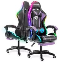 Fauteuil de Gamer Ergonomique de Bureau Hoffree Comfort Massage avec Repose-pieds et Lumière RGB