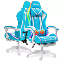 Fauteuil de Gamer Ergonomique de Bureau Hoffree Comfort Massage avec Repose-pieds et Lumière RGB