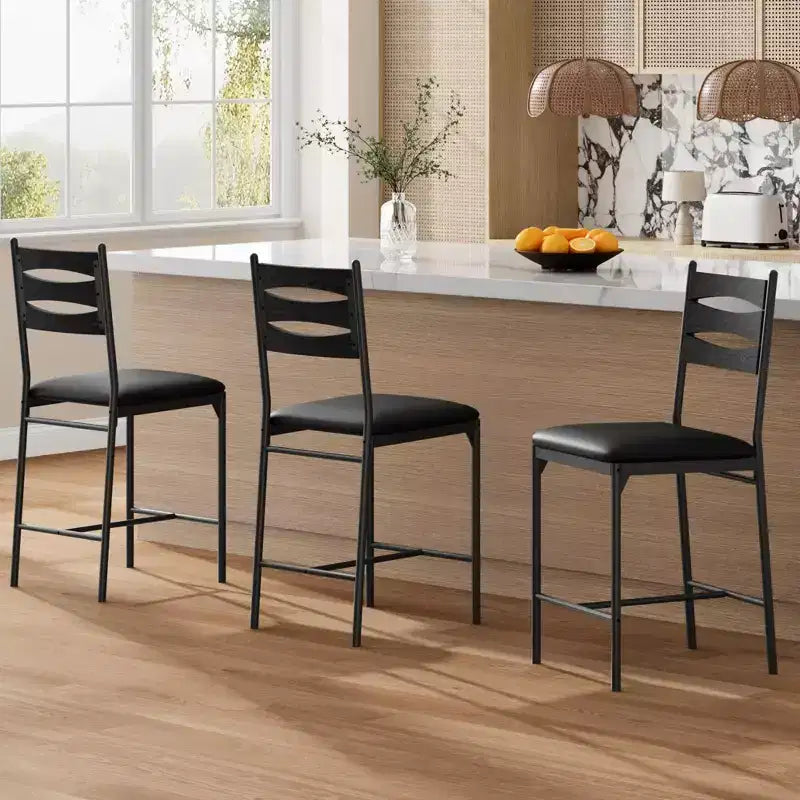 Tabourets de bar lot de 2/4, chaise de bar en similicuir avec dossier, coussin épais, tabourets de bar rembourrés hauteur comptoir avec repose-pieds pour îlot de cuisine