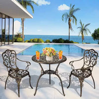 Ensemble bistro d'extérieur 3 pièces - Table et chaises de patio en fonte d'aluminium tout temps avec trou pour parasol pour jardin, balcon et bord de piscine
