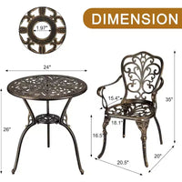 Ensemble bistro d'extérieur 3 pièces - Table et chaises de patio en fonte d'aluminium tout temps avec trou pour parasol pour jardin, balcon et bord de piscine